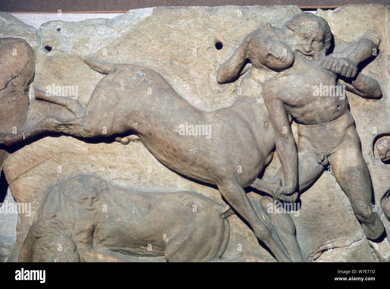 Relief d'un Lapith centaur et combats, l'Bassai Sculptures, Temple of Apollo, Bassae, Grèce. Artiste : Inconnu Banque D'Images