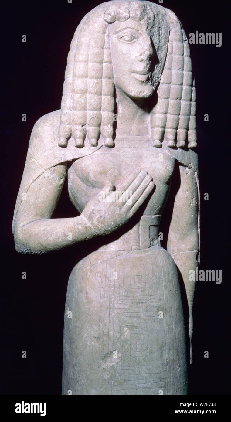 Sculpture grecque de la "Dame d'Auxerre", 7e siècle avant J.-C.. Artiste : Inconnu Banque D'Images