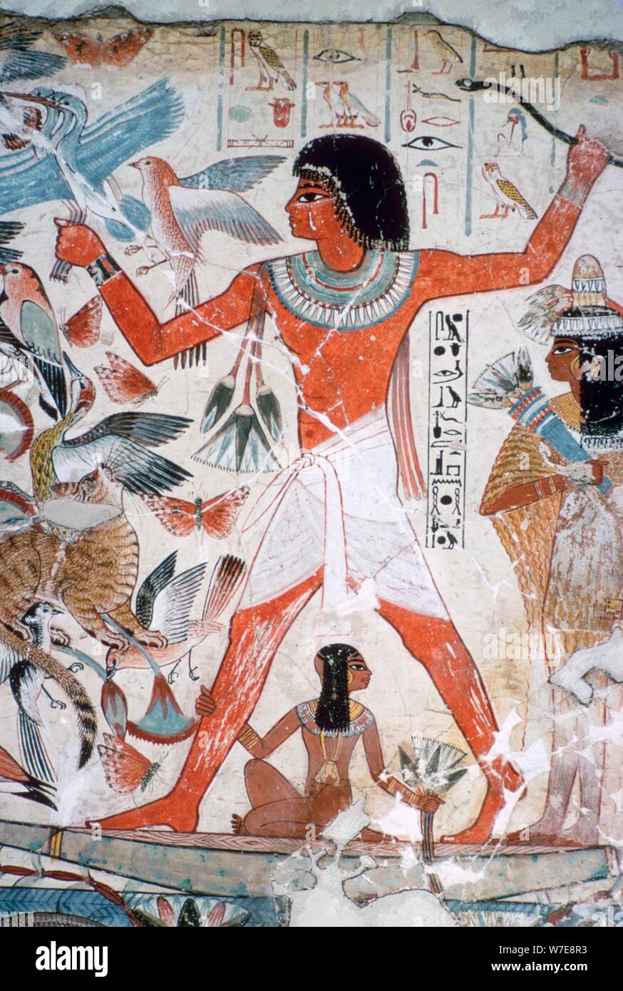 Fusils dans les marais : peinture murale de la tombe de Nebamun, Thèbes, Egypte, c1350 BC. Artiste : Inconnu Banque D'Images