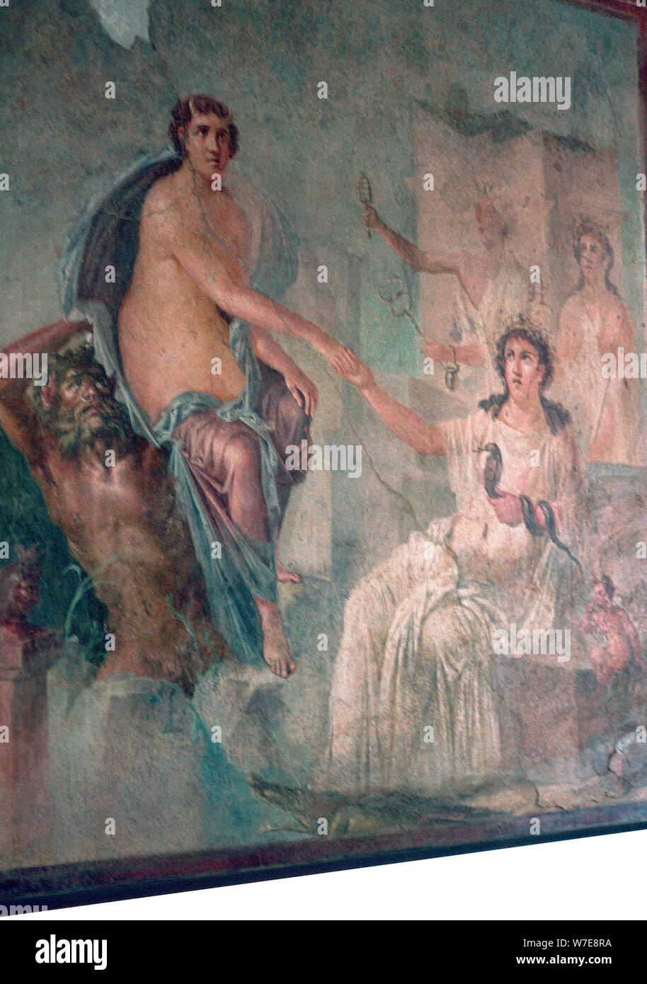 La peinture murale romaine de Io est reçu par Isis. Artiste : Inconnu Banque D'Images