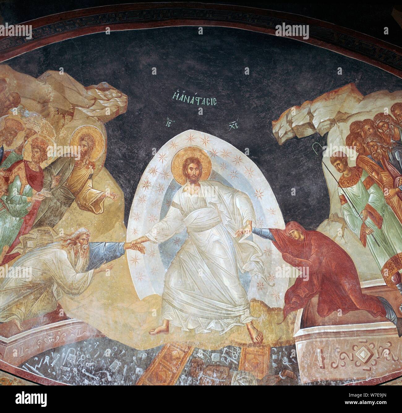 La résurrection dans l'église de St Sauveur in Chora, 14e siècle. Artiste : Inconnu Banque D'Images