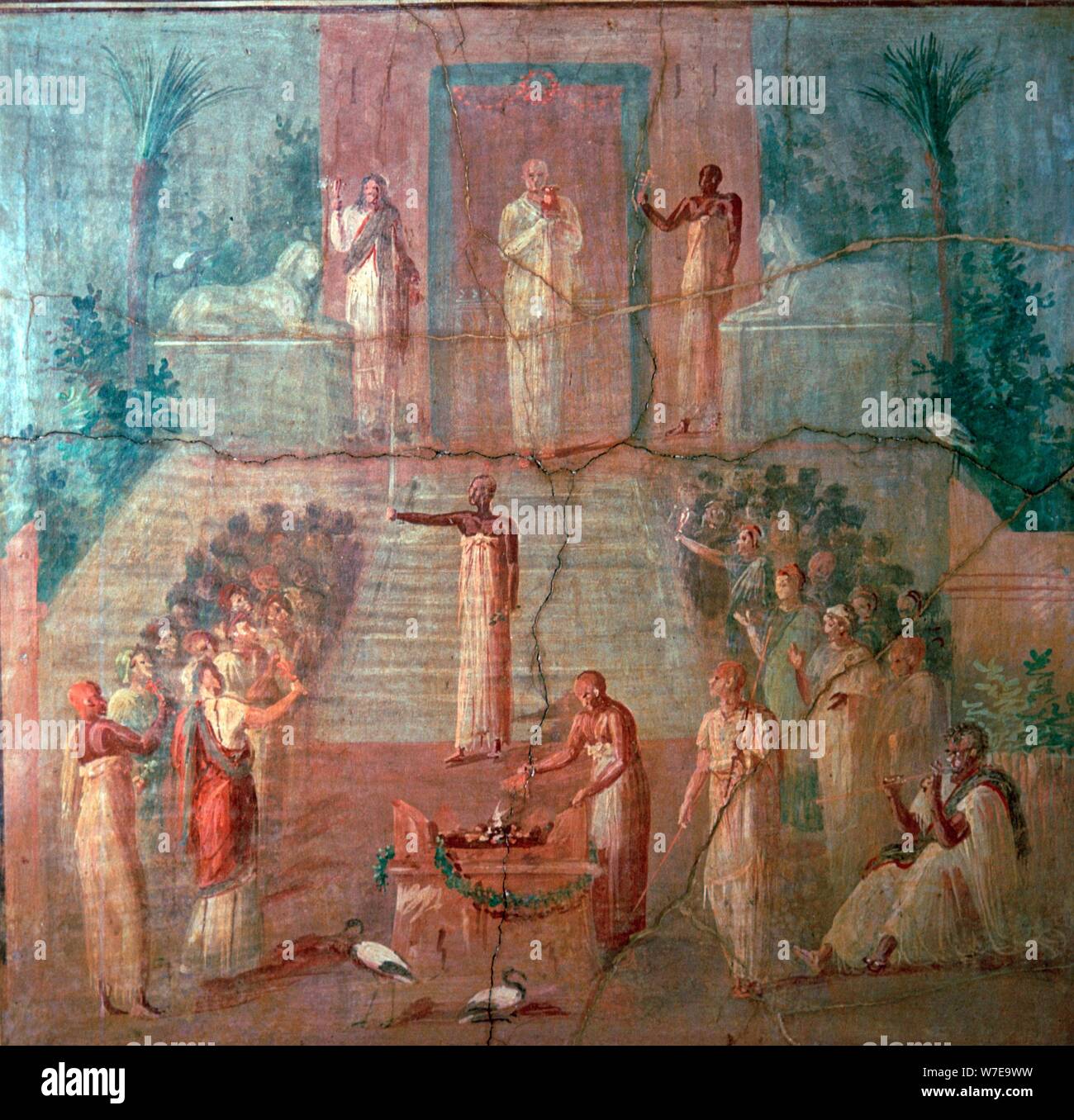 Peinture murale romaine des prêtres d'Isis, culte du 1er siècle. Artiste : Inconnu Banque D'Images