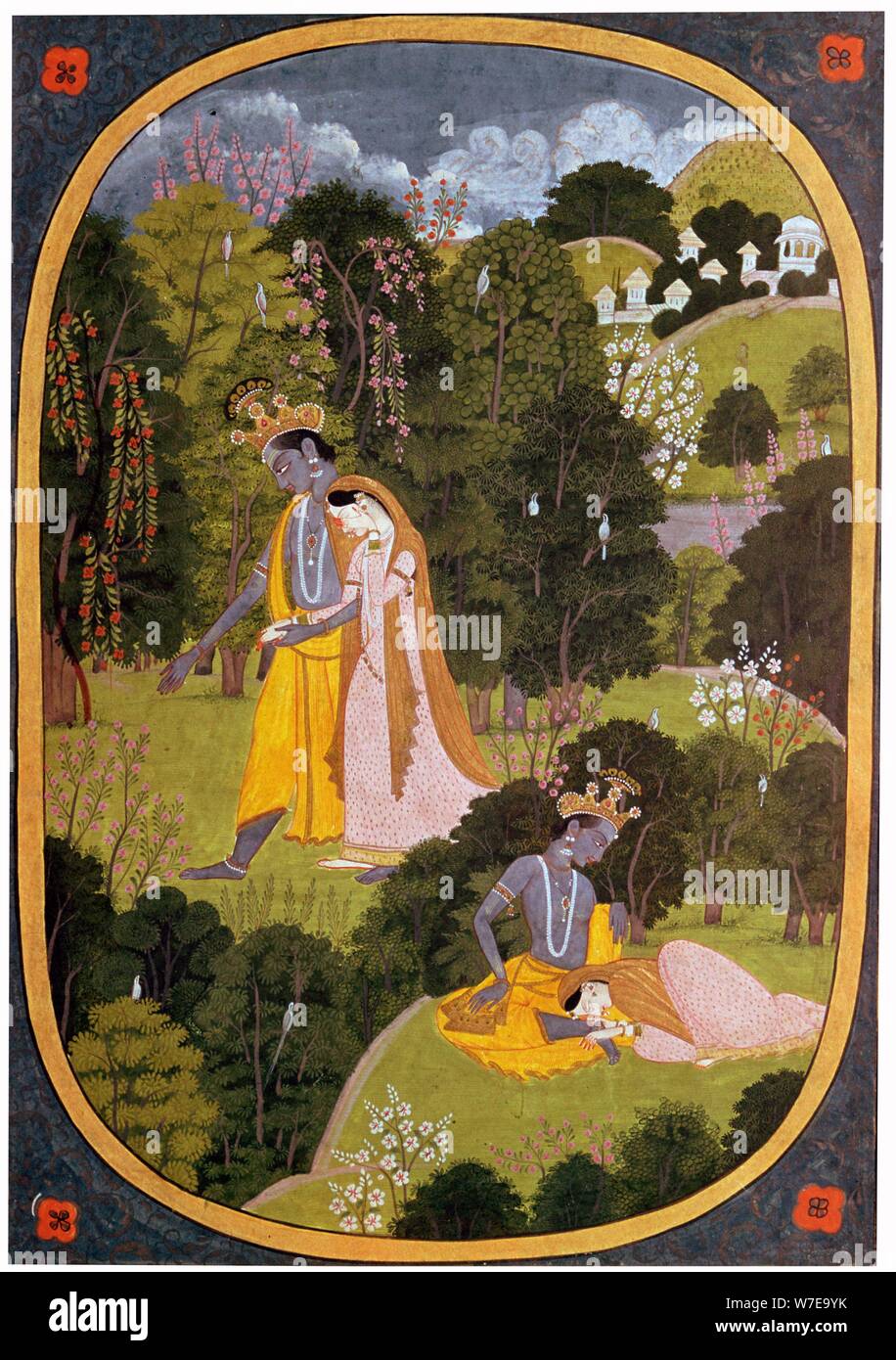 Peinture de Radha et Khrishna dans un bosquet. Artiste : Inconnu Banque D'Images