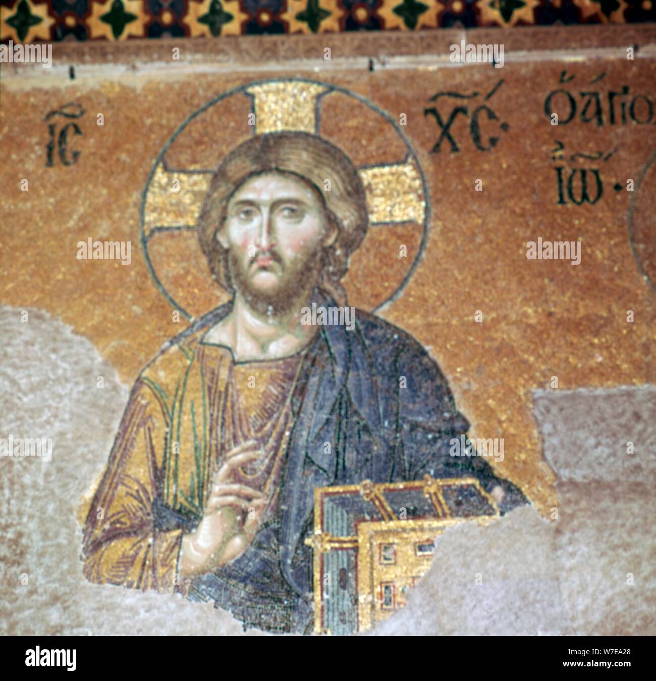 Détail d'une mosaïque byzantine du Christ, 12e siècle. Artiste : Inconnu Banque D'Images
