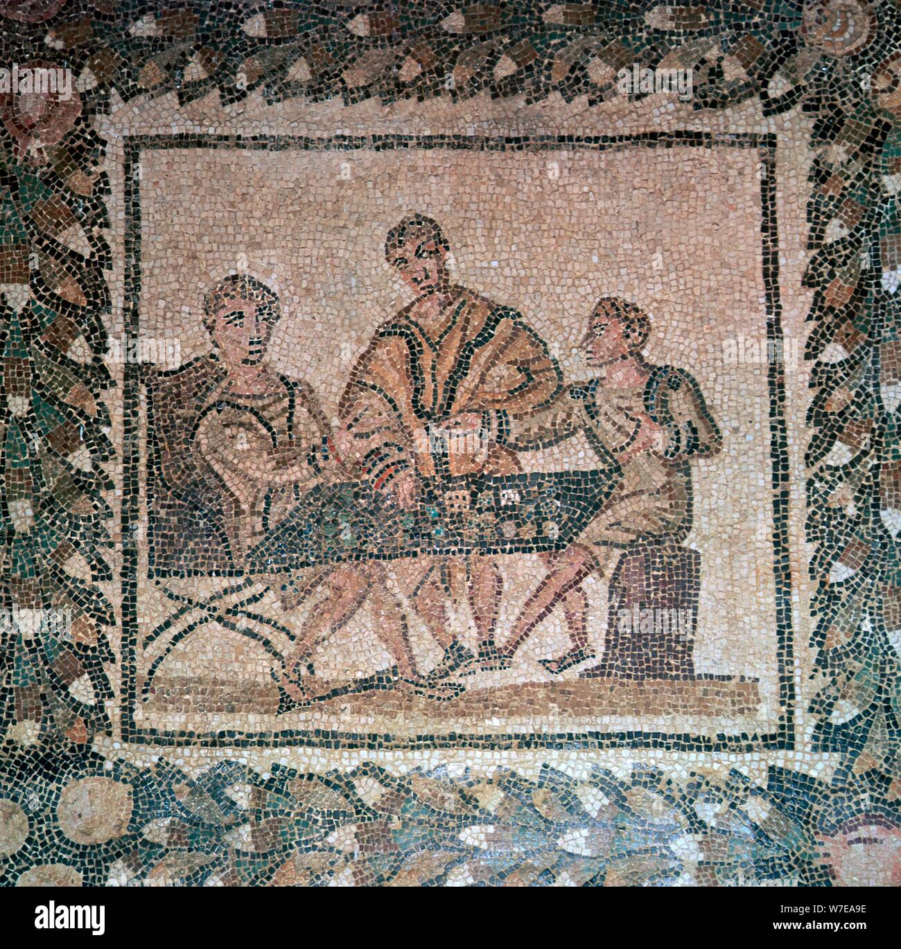 Détail d'une mosaïque romaine montrant les joueurs de dés, 3e siècle. Artiste : Inconnu Banque D'Images