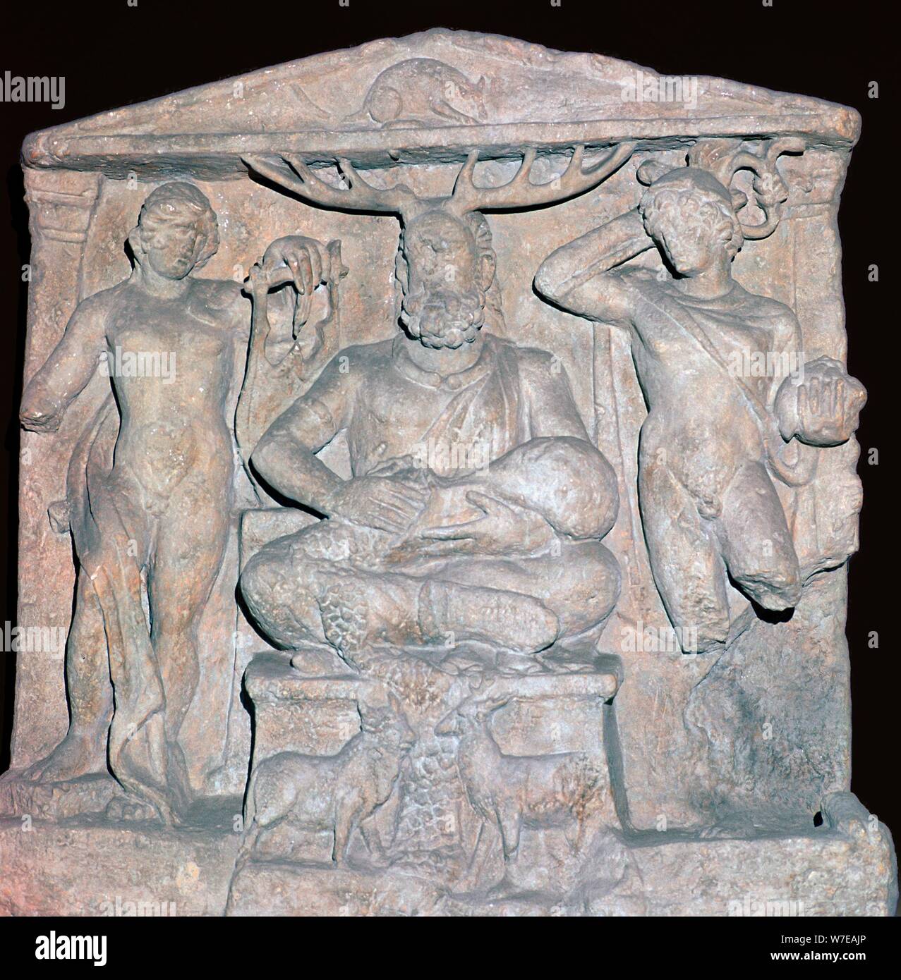 Le relief montrant Cernunnos dieu celtique. Artiste : Inconnu Banque D'Images