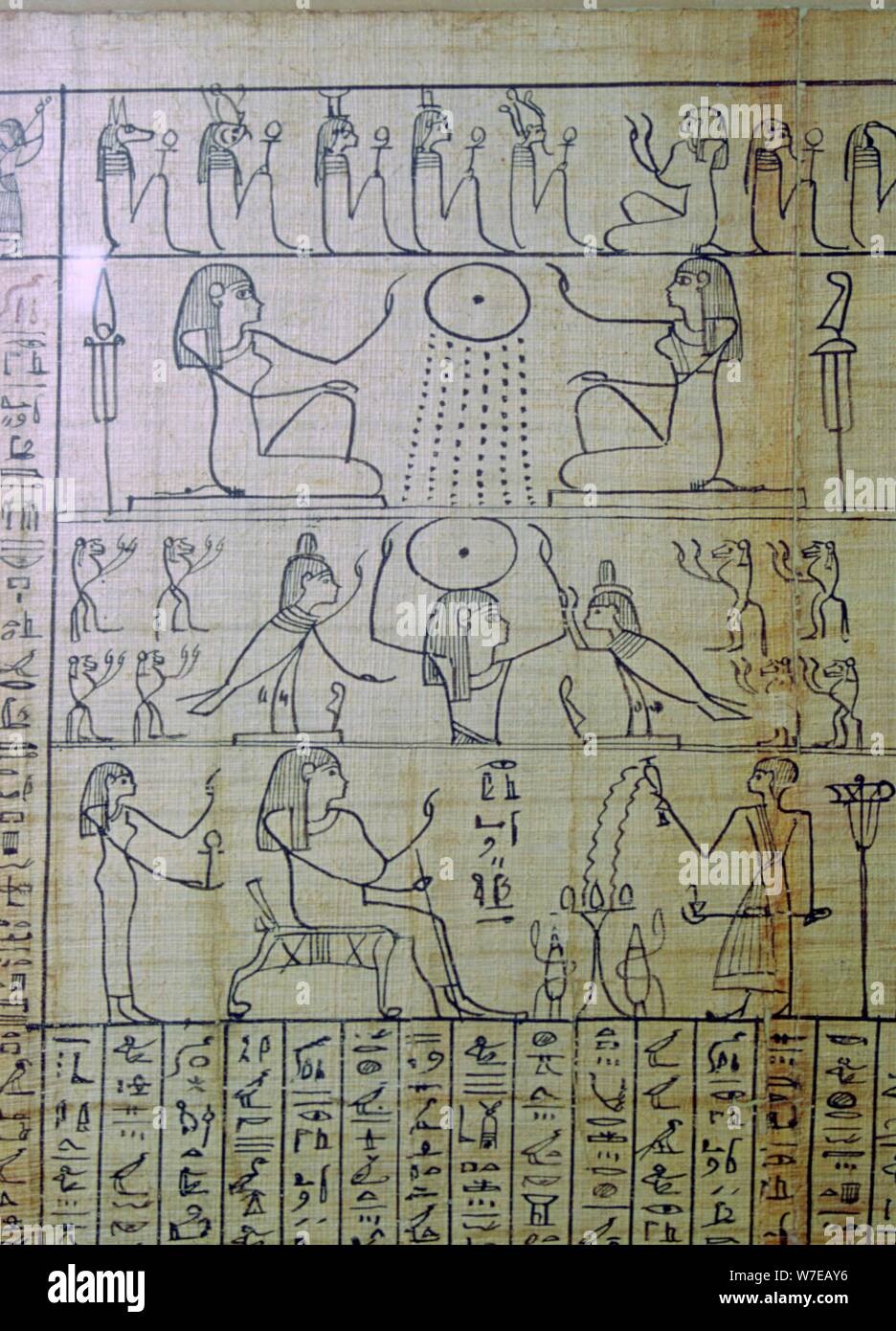 L'inscription d'un salon funéraire égyptien et l'entrée dans le monde souterrain, papyrus d'Ani. Artiste : Inconnu Banque D'Images