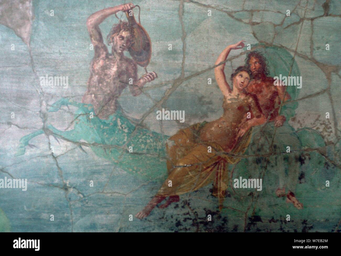 La peinture murale romaine de Neptune et Amphitrite sur la queue d'un triton. Artiste : Inconnu Banque D'Images