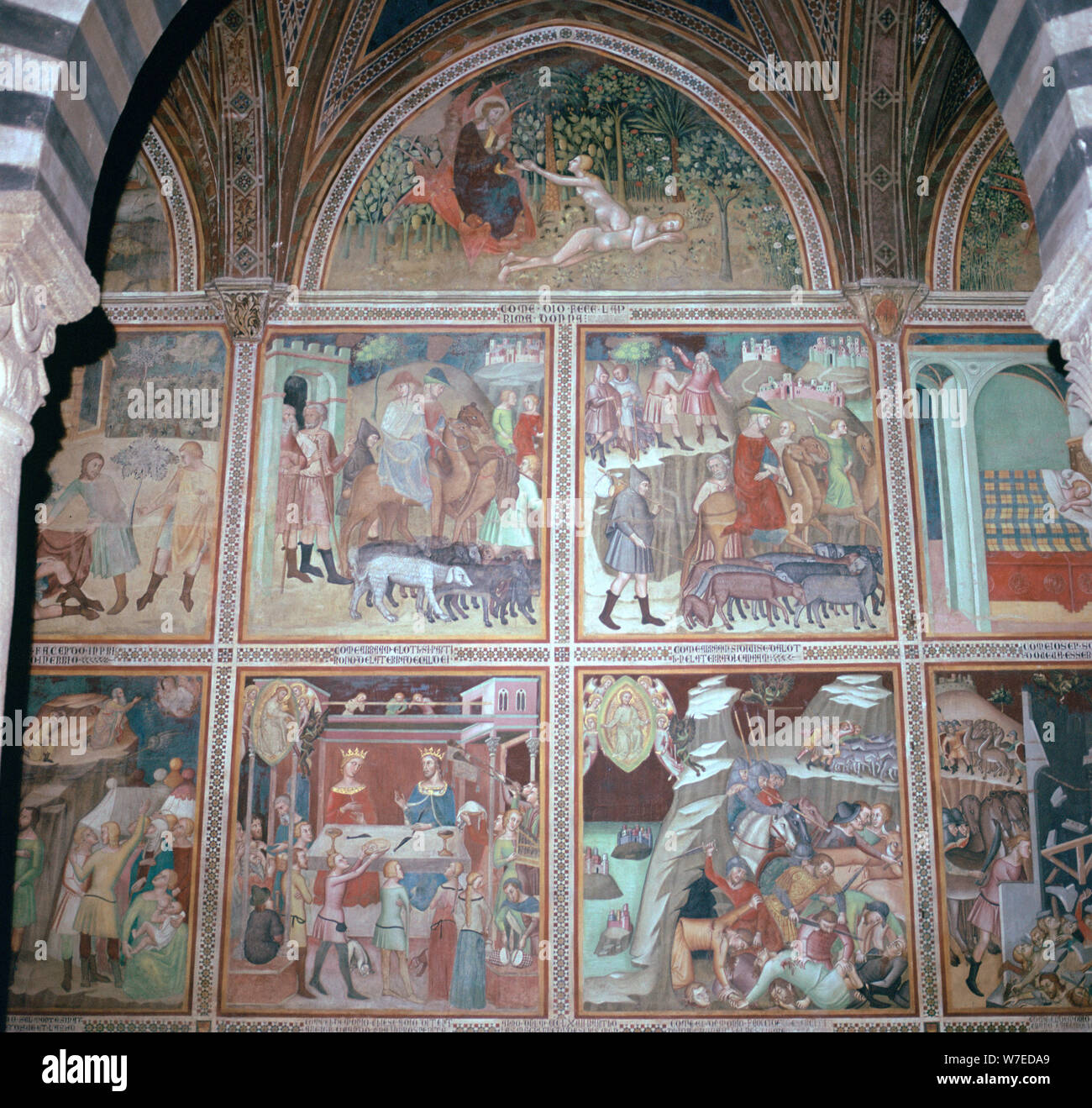 Fresque de Eve et l'histoire d'Abraham, 14e siècle. Artiste : Inconnu Banque D'Images