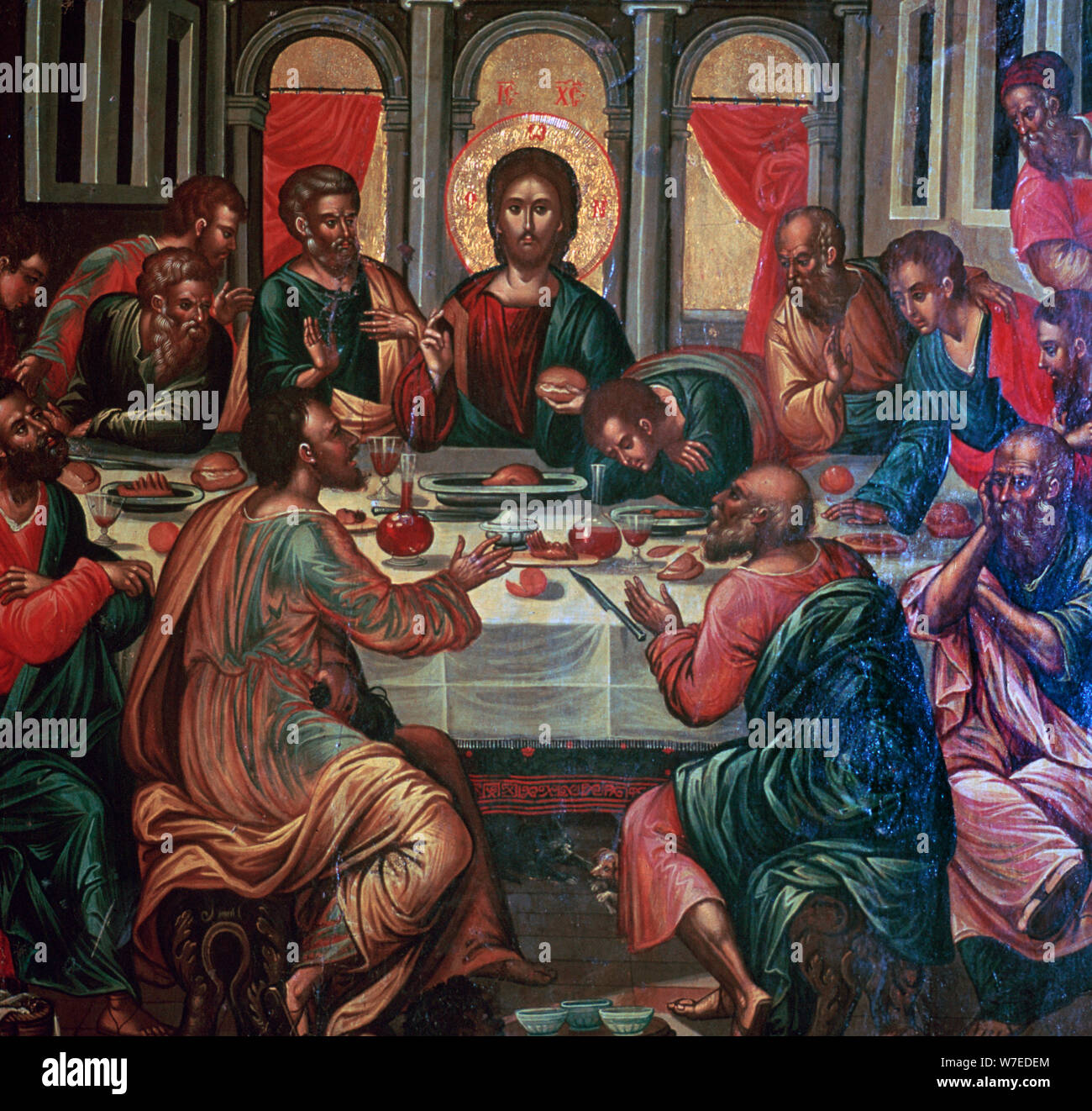 Ikon peinture de la Dernière Cène Artist : Michel Damaskinos Banque D'Images