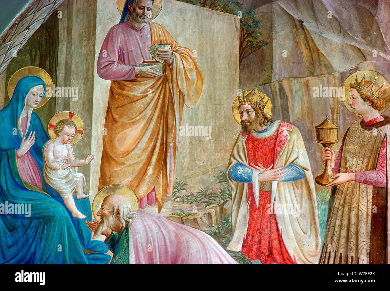 Détail d'une peinture de l'adoration des Mages. Artiste : Inconnu Banque D'Images