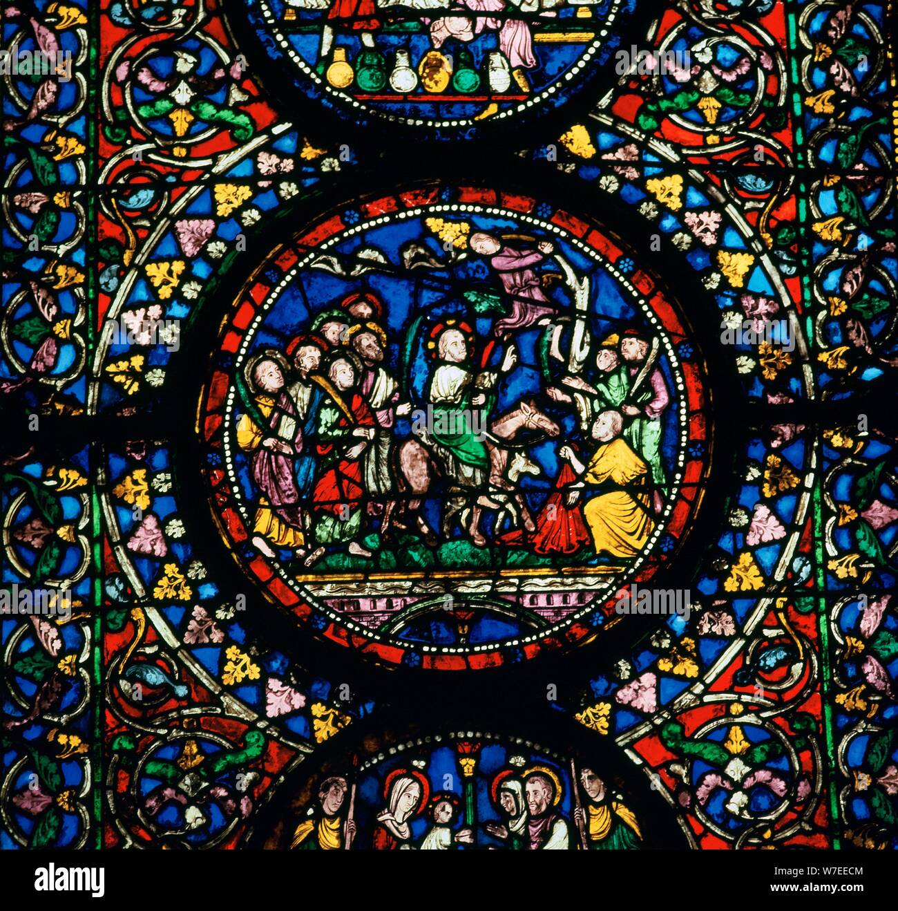 Vitraux l'inscription de l'entrée du Christ à Jérusalem, 12e siècle. Artiste : Inconnu Banque D'Images