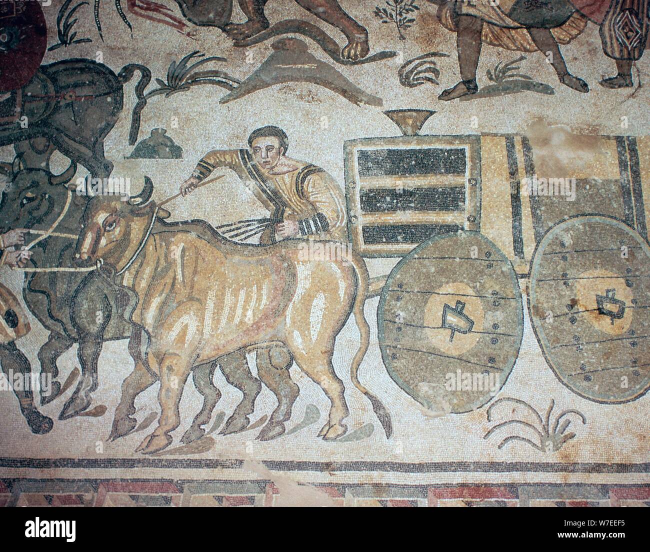 Mosaïque romaine d'une charrette, 3e siècle. Artiste : Inconnu Banque D'Images