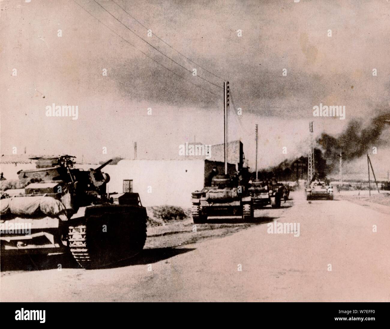 Panzers Allemands en route vers Tebourba, Tunisie, 1942. Artiste : Inconnu Banque D'Images