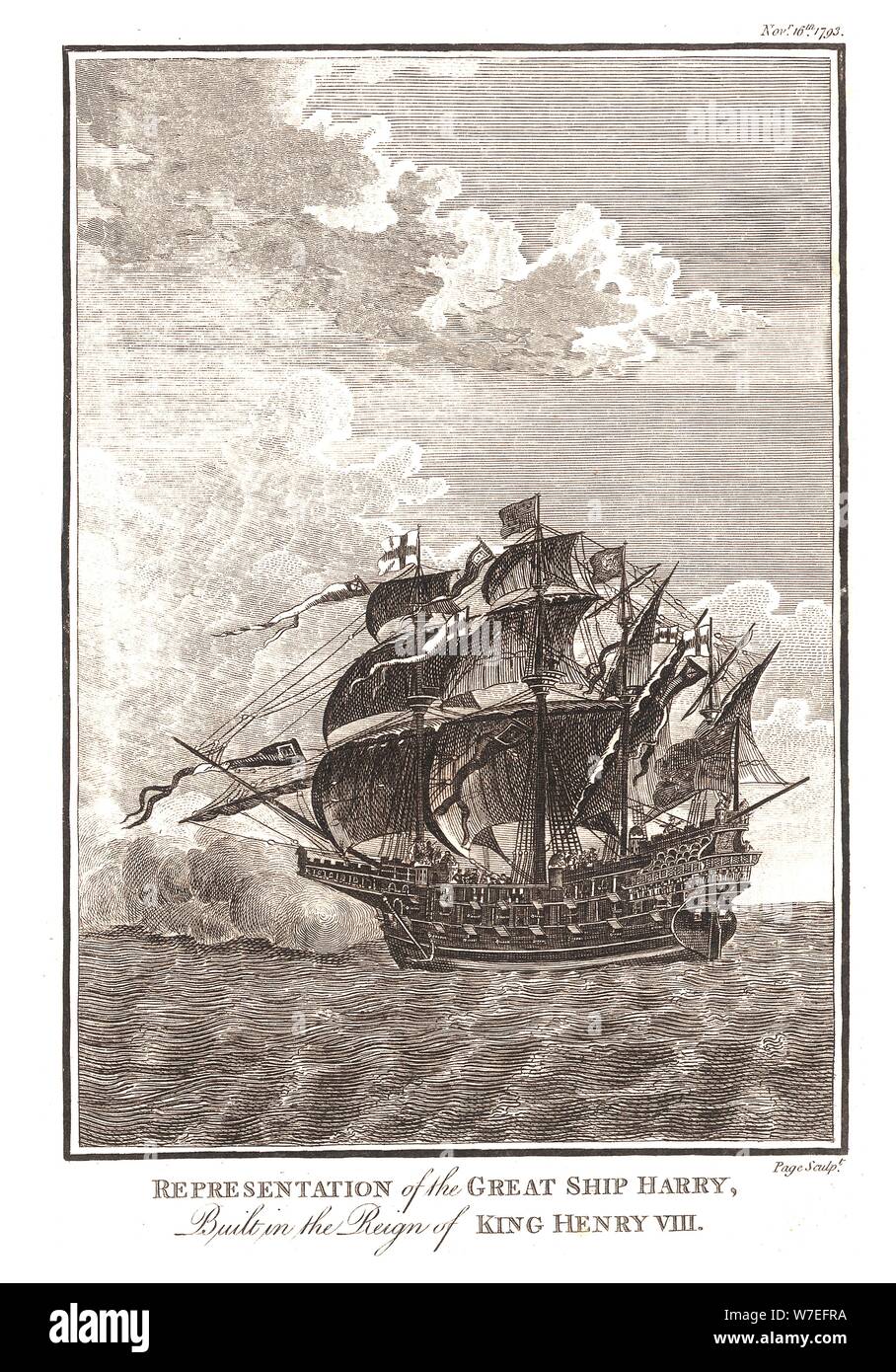 Représentations de la Grand navire Harry construit dans le règne du Roi Henry VIII, 1793. Artiste : Page. Banque D'Images