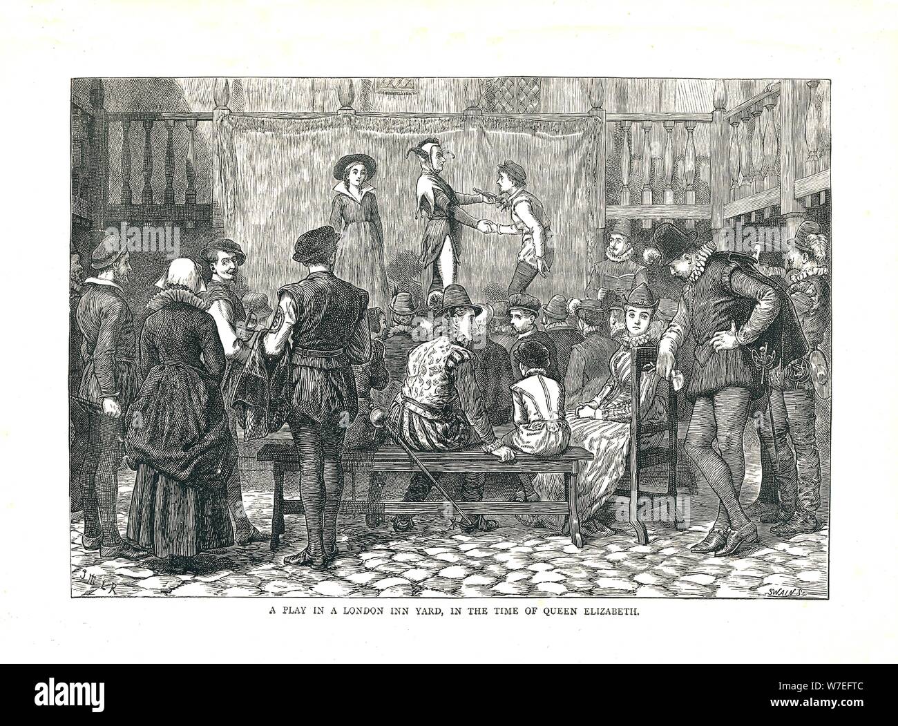 Une pièce dans un Londres élisabéthain Inn Yard, 1878 Artiste : Walter Thornbury Banque D'Images