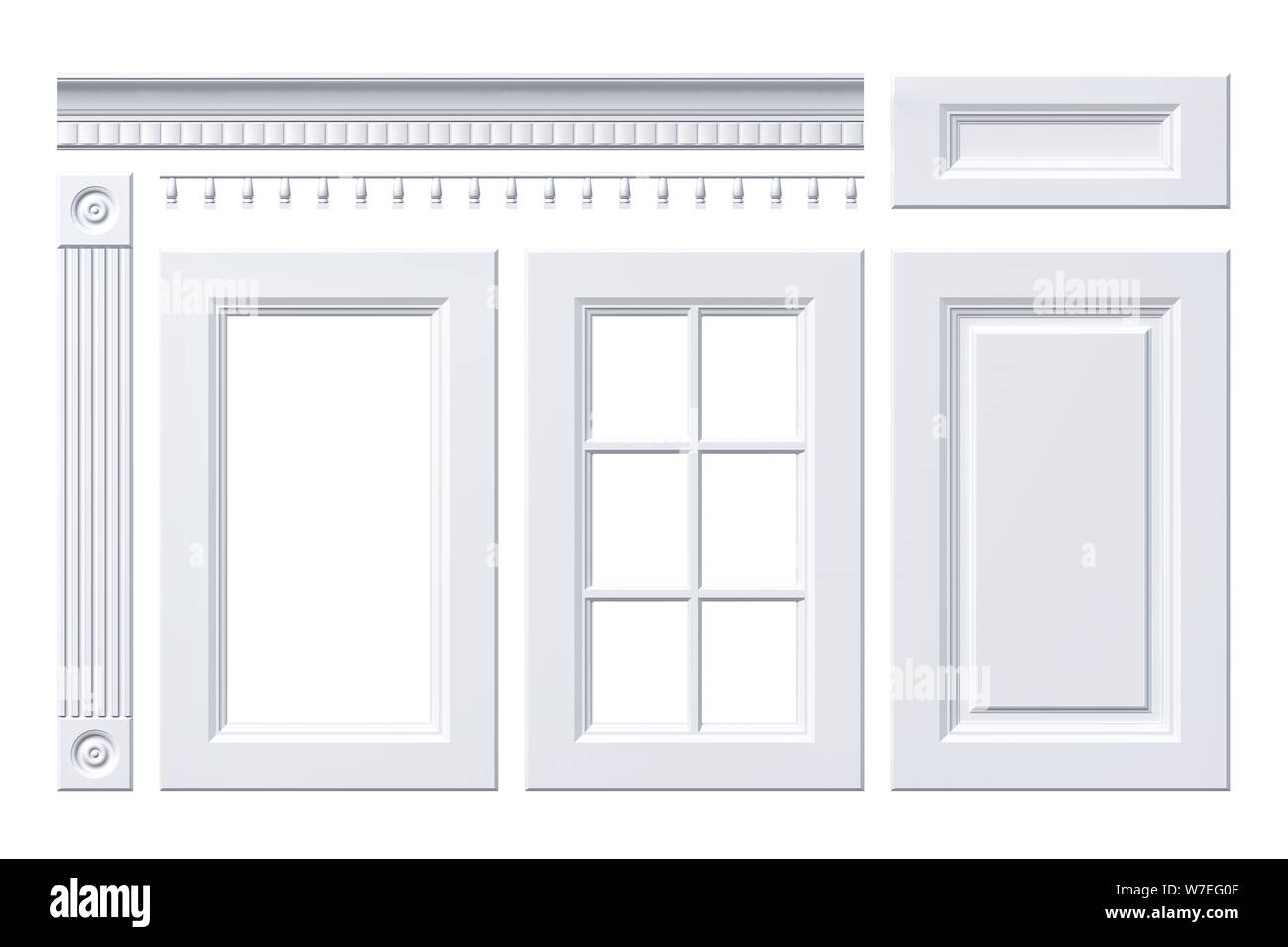 Porte avant, tiroir, corniche, colonne pour meuble de cuisine isolated on  white Photo Stock - Alamy