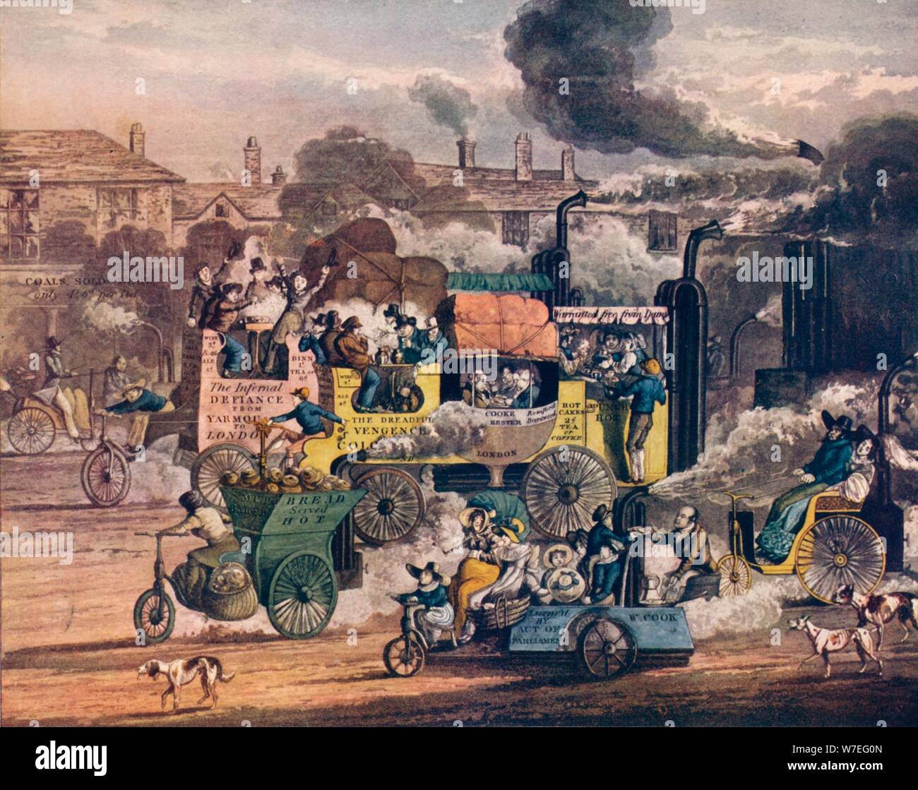 "Le progrès de la vapeur - une vue dans White Chapel Road', 1905. Artiste : Henry Thomas Alken Banque D'Images