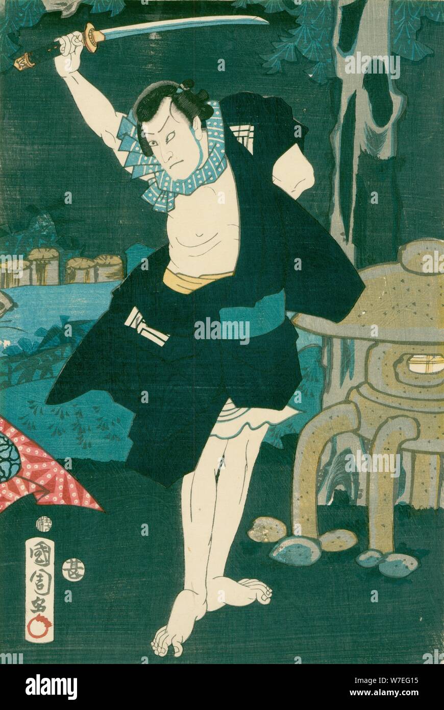 Samurai Warrior. La peinture japonaise sur soie, dans un style traditionnel japonais. Artiste : Inconnu Banque D'Images