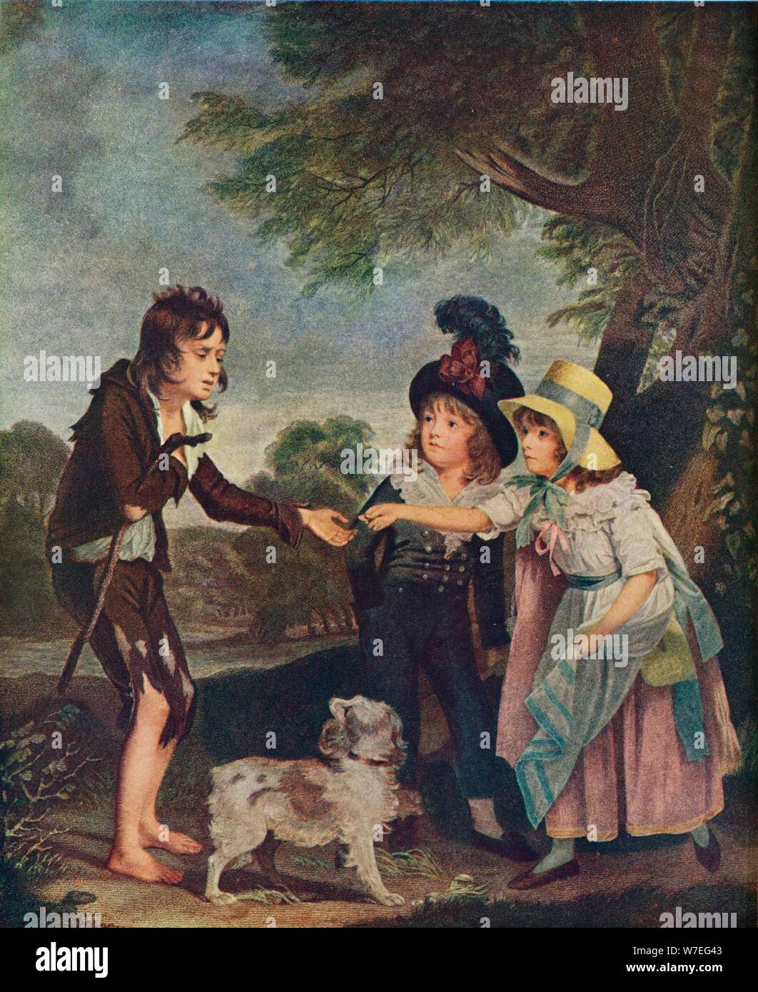 Portrait de Sir Francis Ford's Children en donnant une pièce à un mendiant garçon. Exposés 1793 (1906). Artiste : Charles Wilkinson Banque D'Images