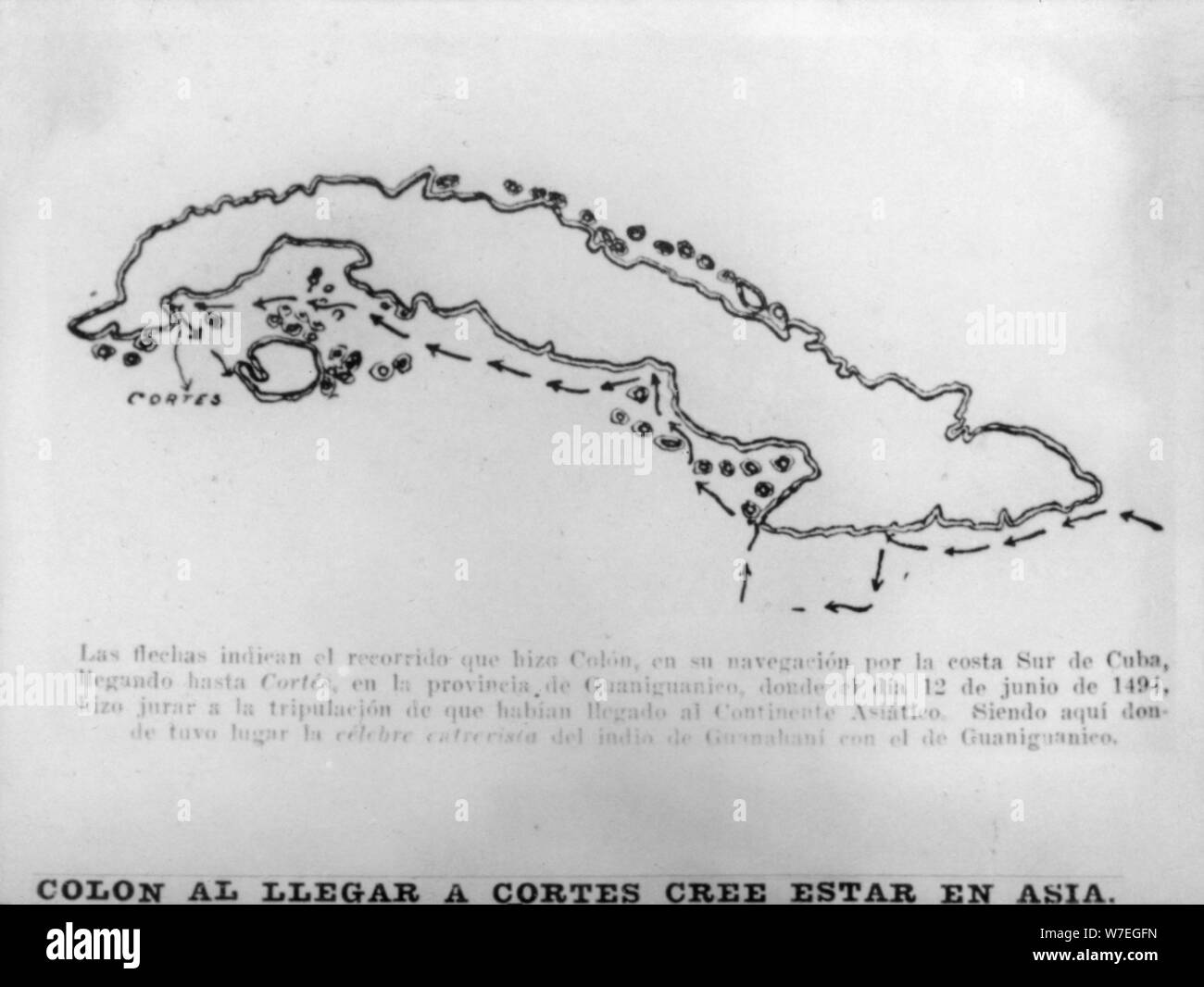 Lorsque Christophe Colomb est arrivé à Cuba, Cortes (15e siècle), 1920. Artiste : Inconnu Banque D'Images