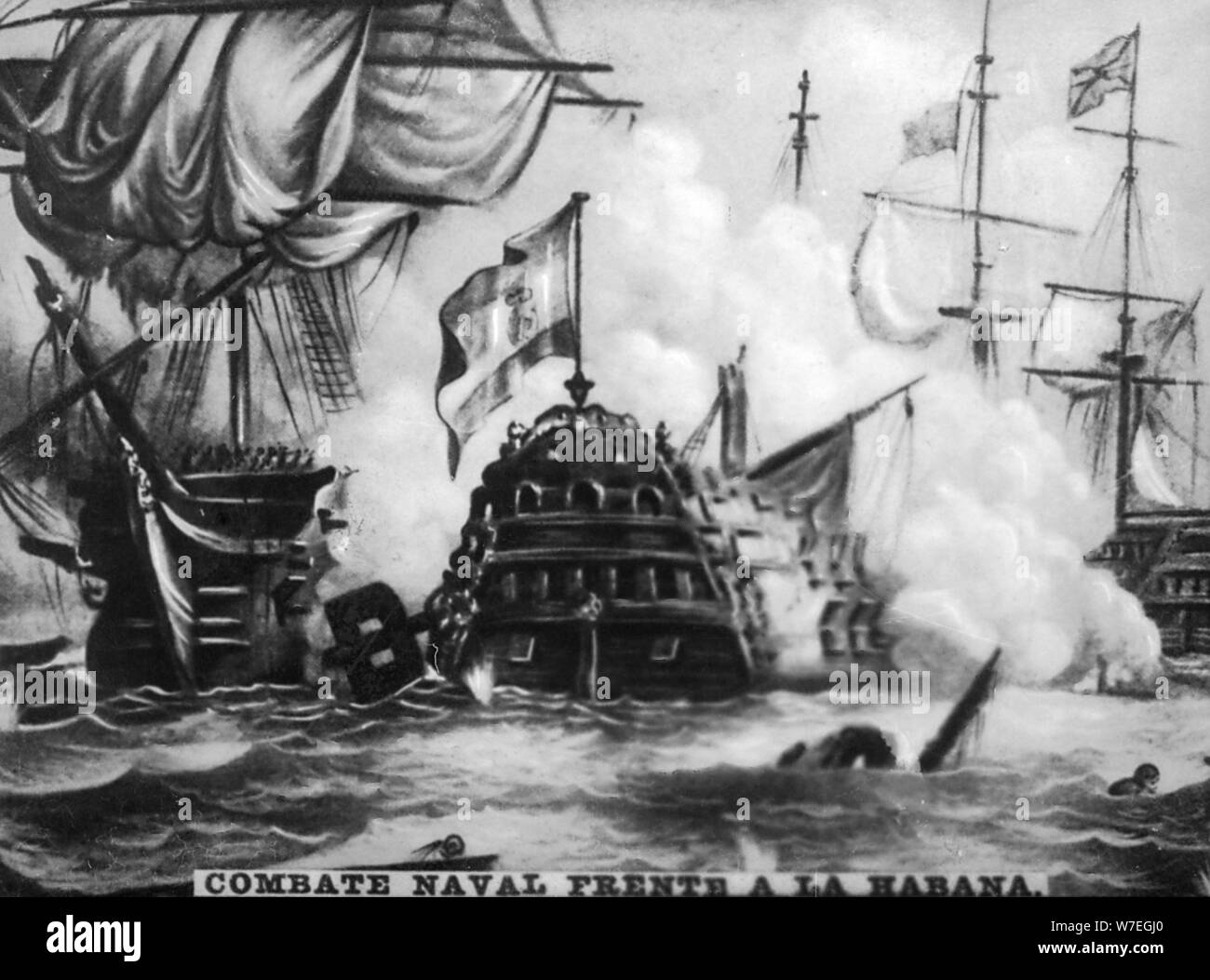 12 octobre 1747, Bataille navale, années 20. Artiste : Inconnu Banque D'Images