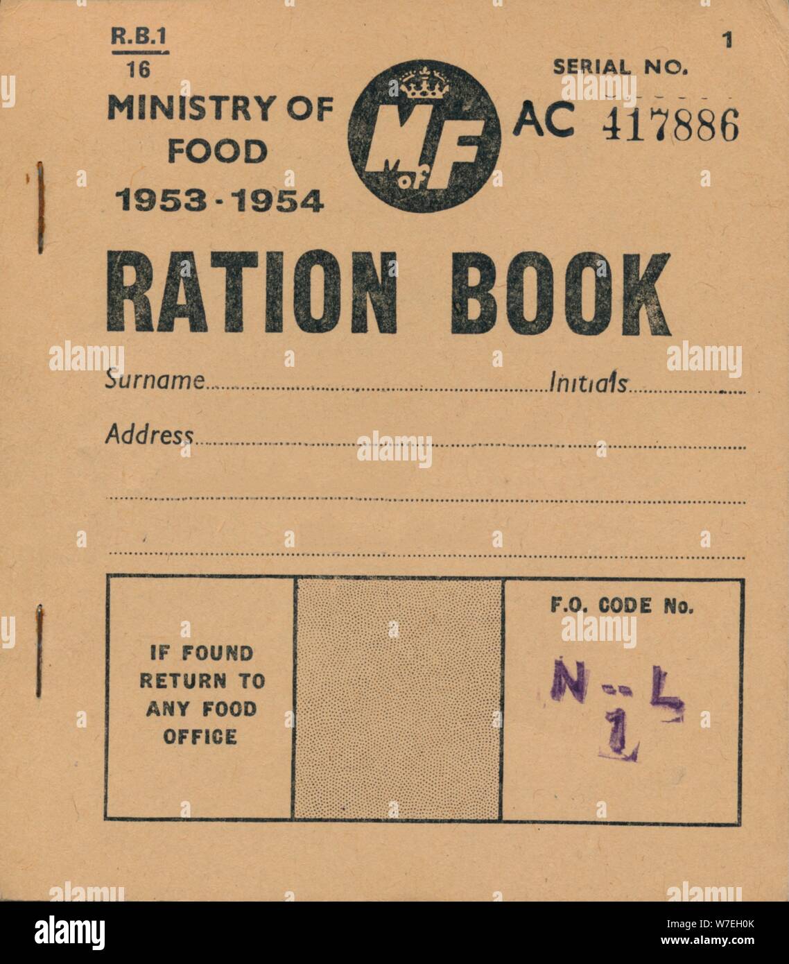 Ministère de ration alimentaire, livre, 1953-1954. Artiste : Inconnu Banque D'Images