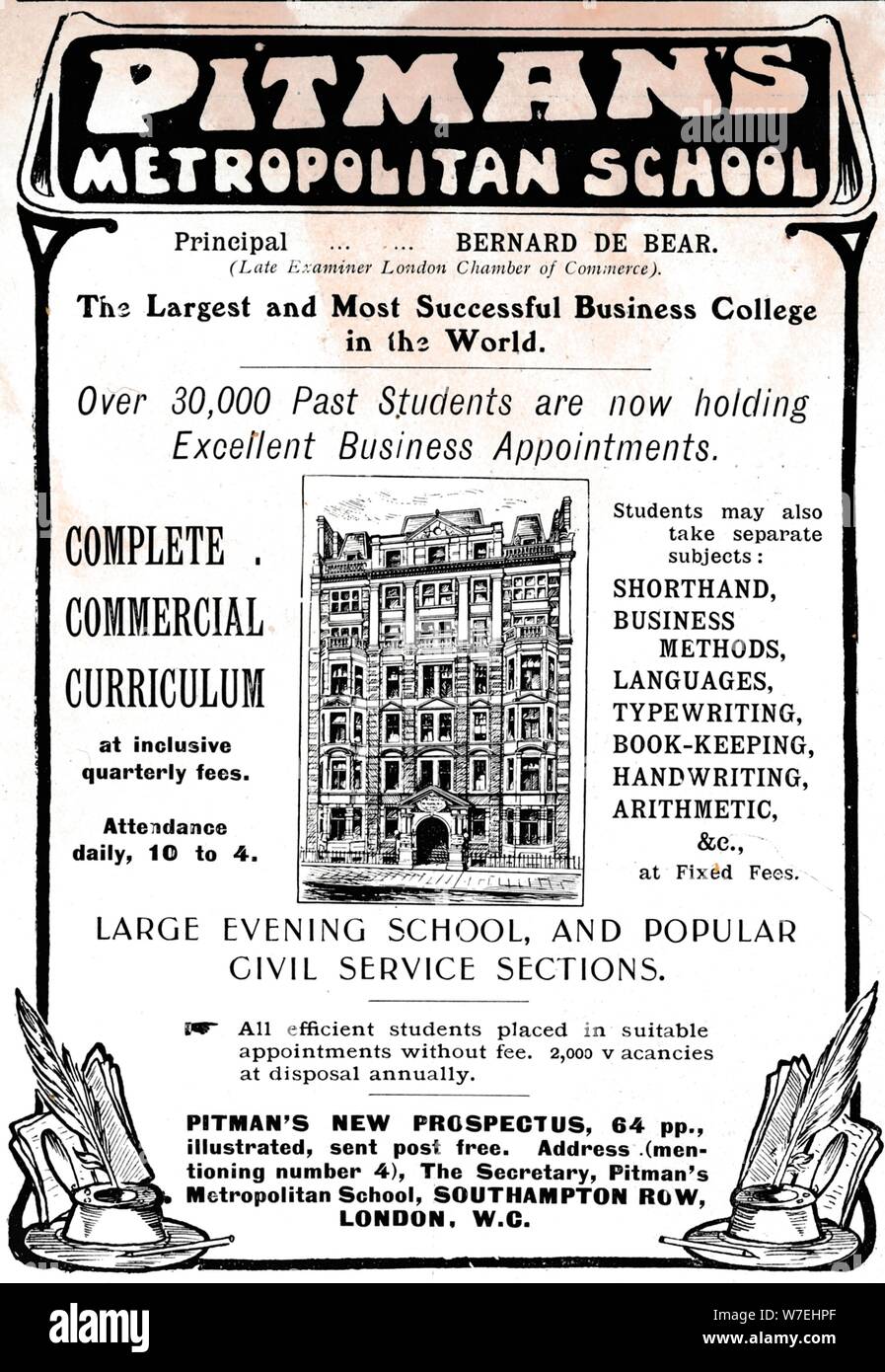 Région métropolitaine de Pitman's School, 1906. Banque D'Images