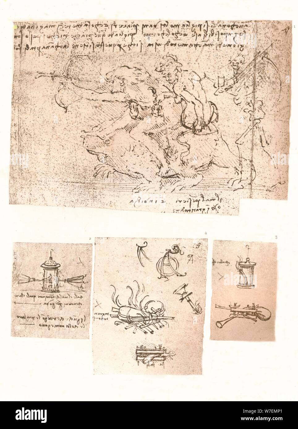 Quatre dessins de représentations allégoriques, c1472-c1519 (1883). Artiste : Leonardo da Vinci. Banque D'Images