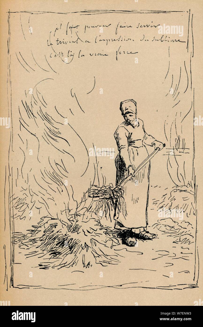 Gravure 'paysan' les mauvaises herbes, 19e siècle. Artiste : Jean François Millet. Banque D'Images