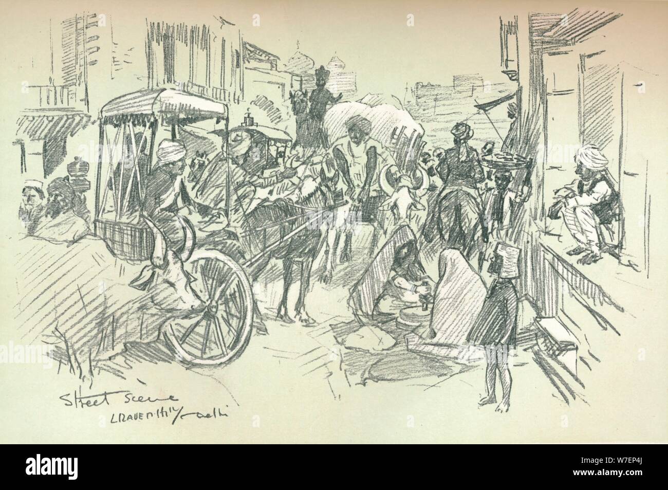 'Une scène de rue à Delhi", c1903. Artiste : Leonard Raven-Hill. Banque D'Images