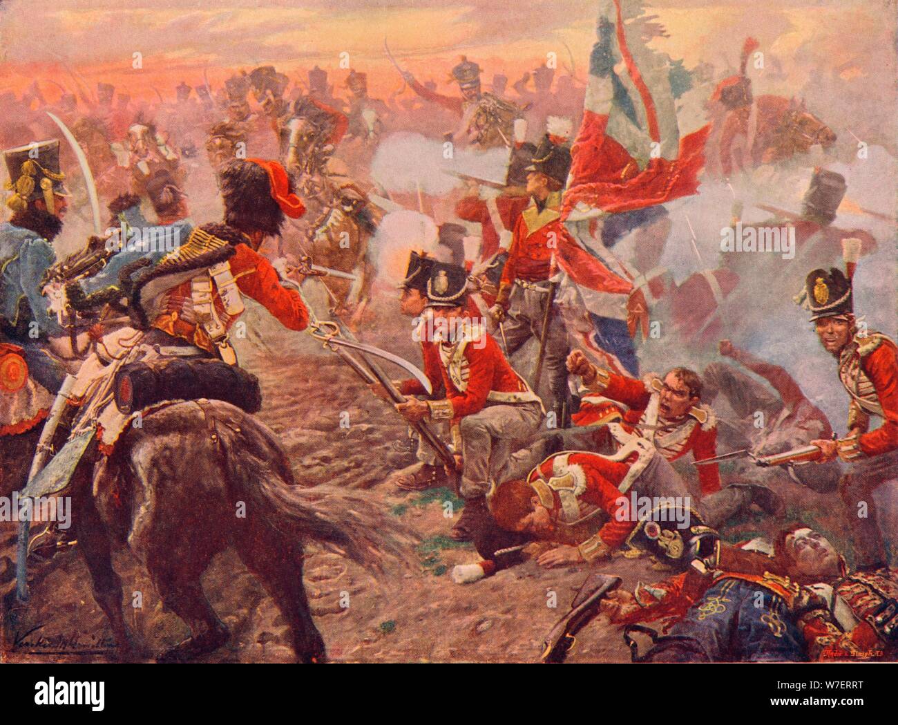 Bataille de Quatre Bras, 1815 (1906). Artiste : Vereker Monteith Hamilton. Banque D'Images