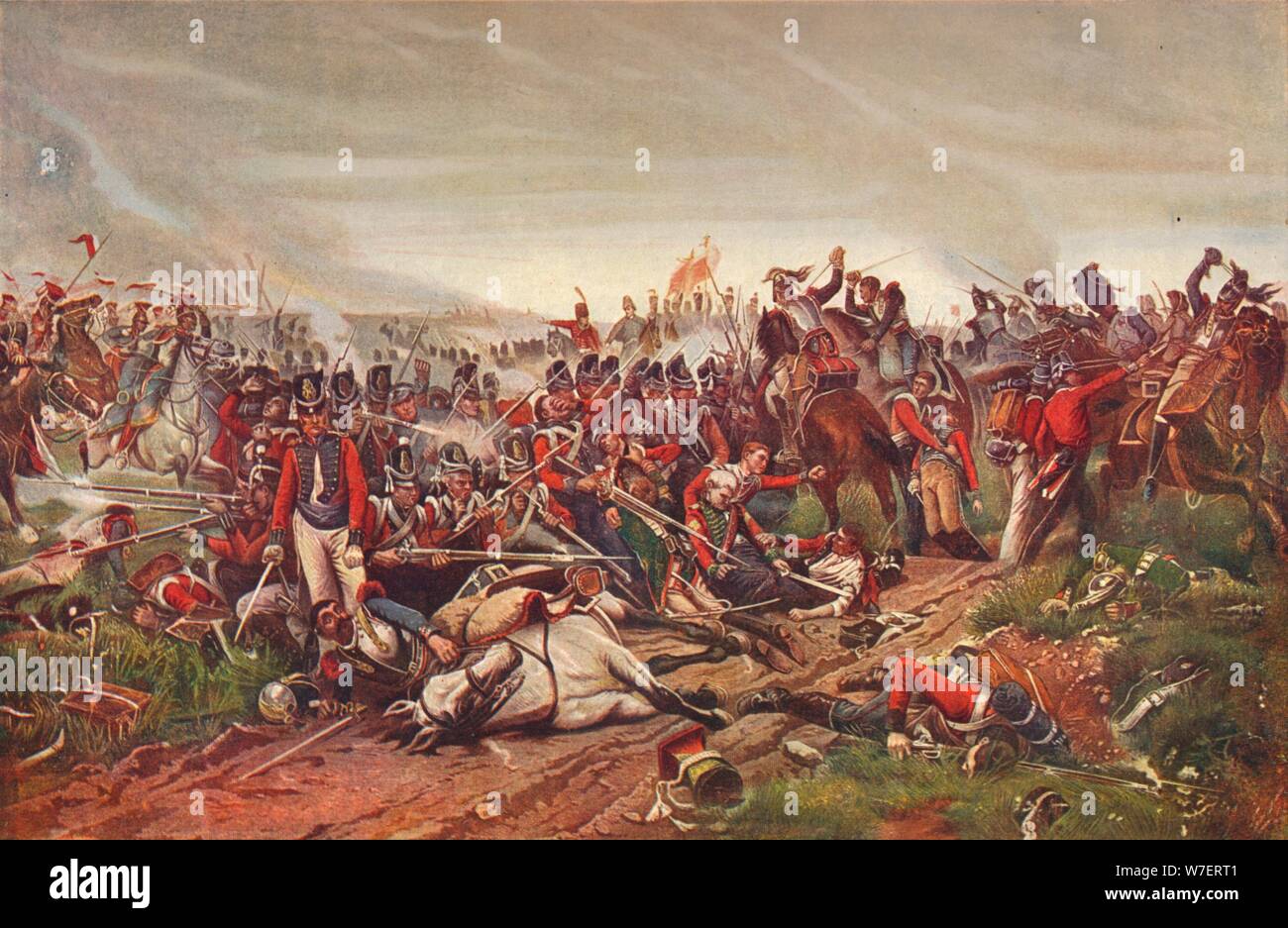 Cuirassiers français chargement d'un carré d'infanterie britannique à la bataille de Waterloo, 1815 (1906). Artiste : P Jazet. Banque D'Images