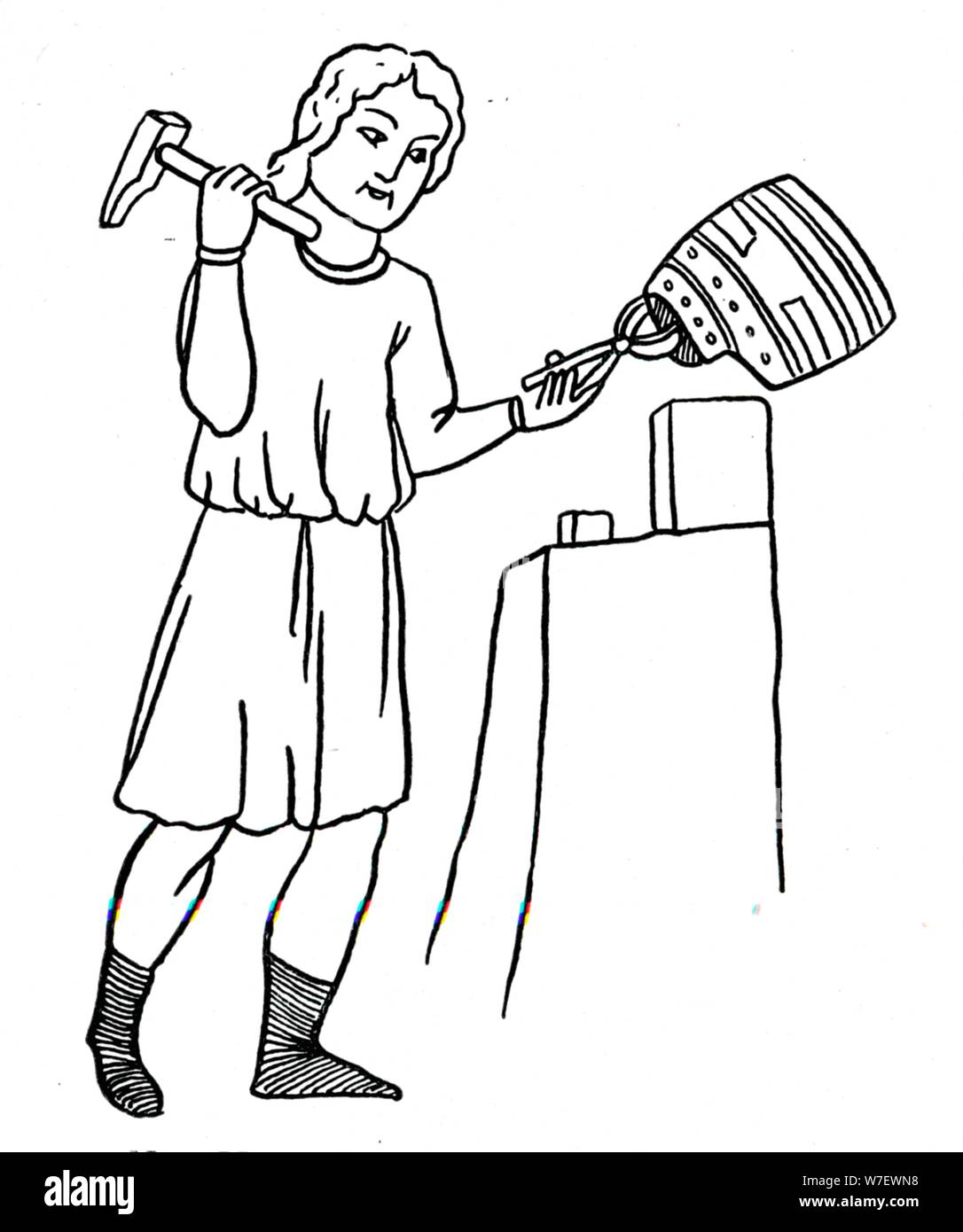Helmsmith allemand 'au travail', c1515. Artiste : Hans Burgkmair, l'Aîné. Banque D'Images