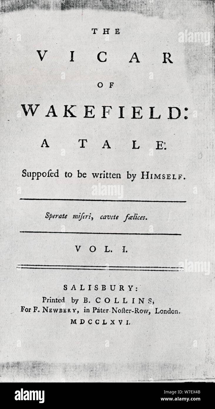 Page de titre de "le vicaire de Wakefield', 1766. Artiste : Inconnu. Banque D'Images