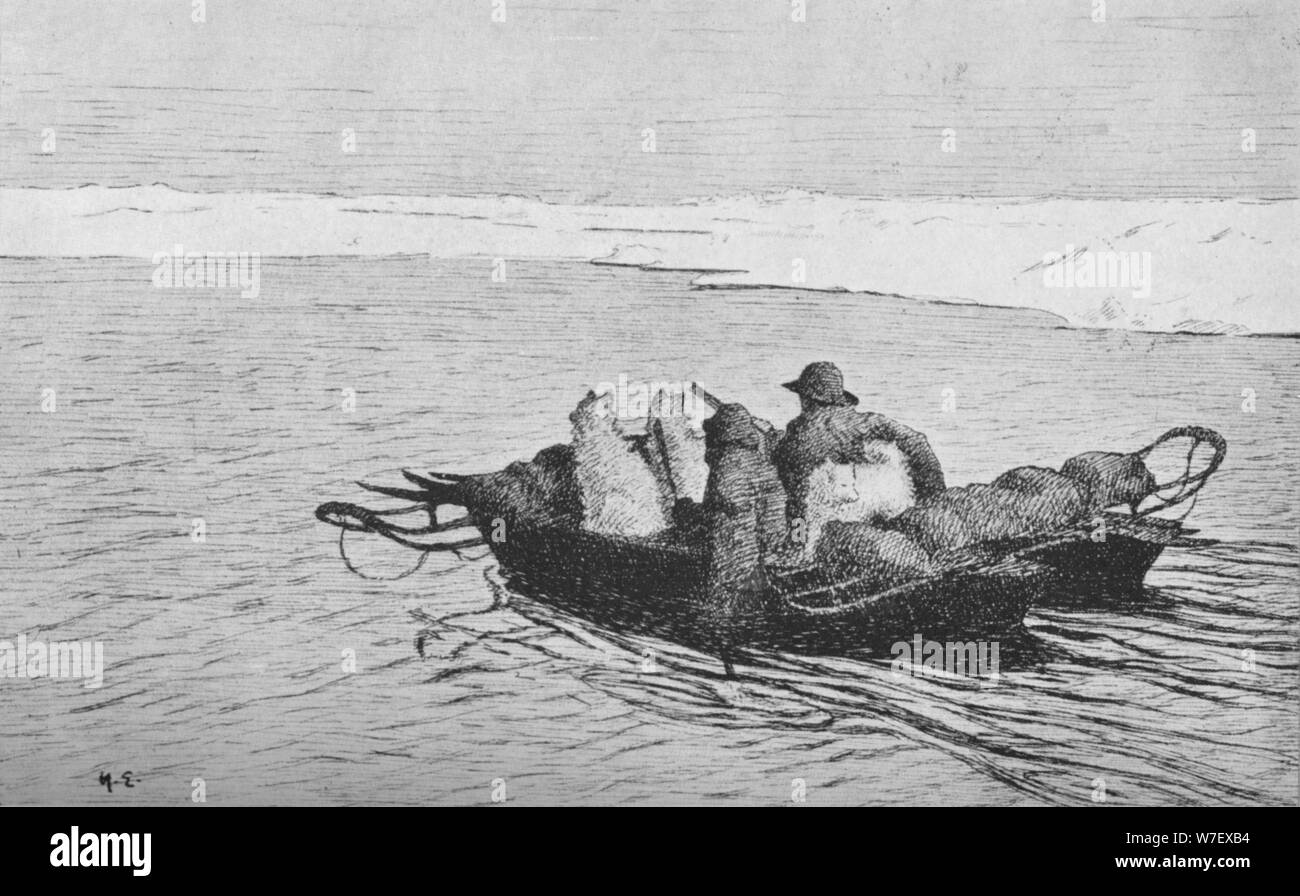 'Nansen et Johansen traversant une fissure dans la glace", 1896, (1928). Artiste : Inconnu. Banque D'Images