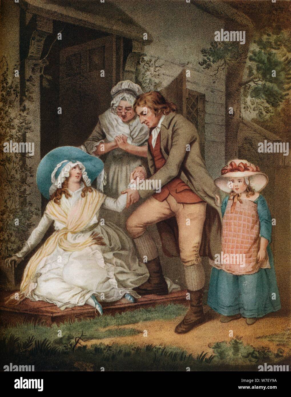 'La juste pénitent. Laetitia dans la Pénitence trouve secours et protection de ses parents, c1811. Artiste : John Raphael Smith. Banque D'Images
