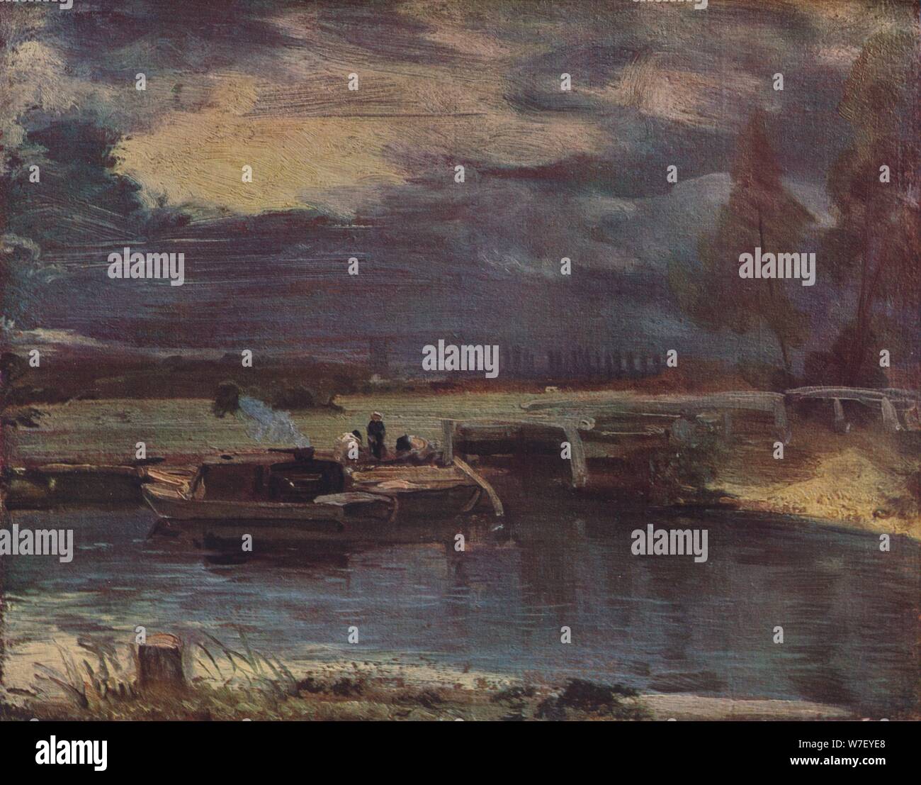 Sur les barges "Stour, avec au loin l'Église Dedham', c1811. Artiste : John Constable. Banque D'Images