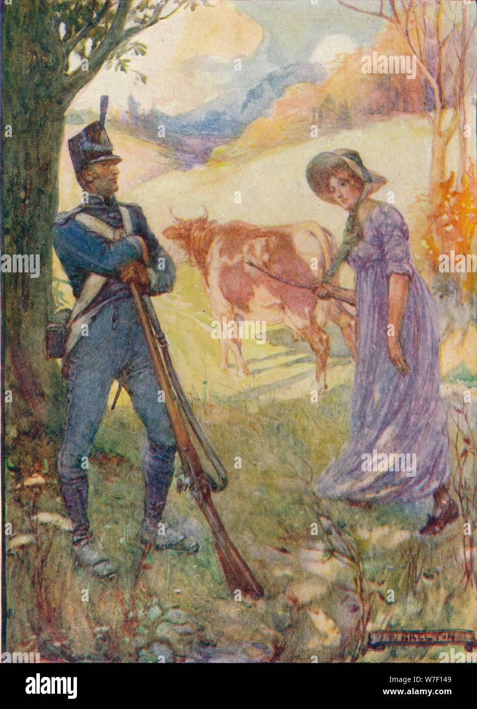 'Driving une vache avant elle, Laura Secord a adopté les sentinelles américaines', c1909, C1920). Artiste : Joseph Ratcliffe Skelton. Banque D'Images