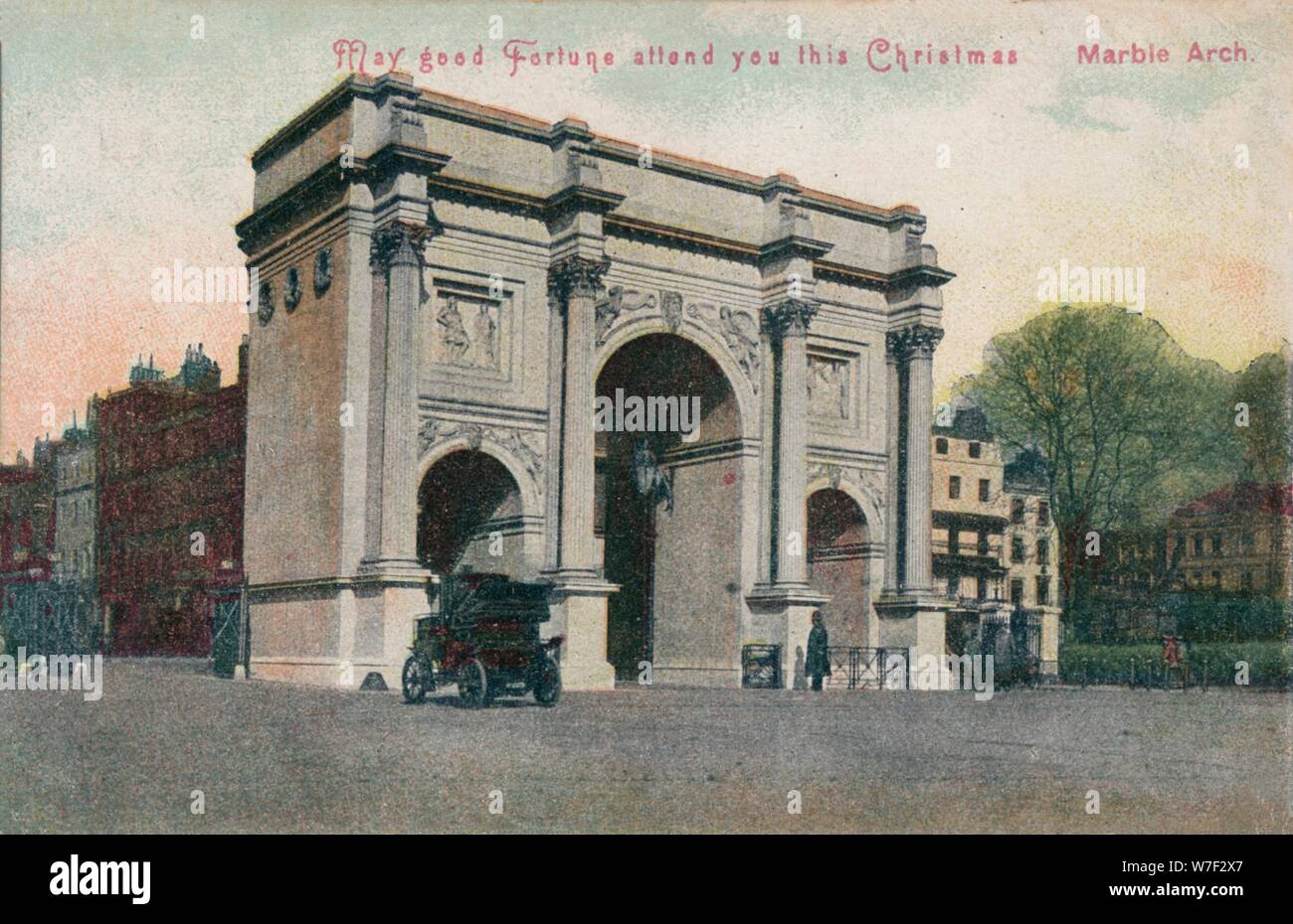 'May bonne fortune vous assister à ce Noël - Marble Arch', c1910. Artiste : Inconnu. Banque D'Images