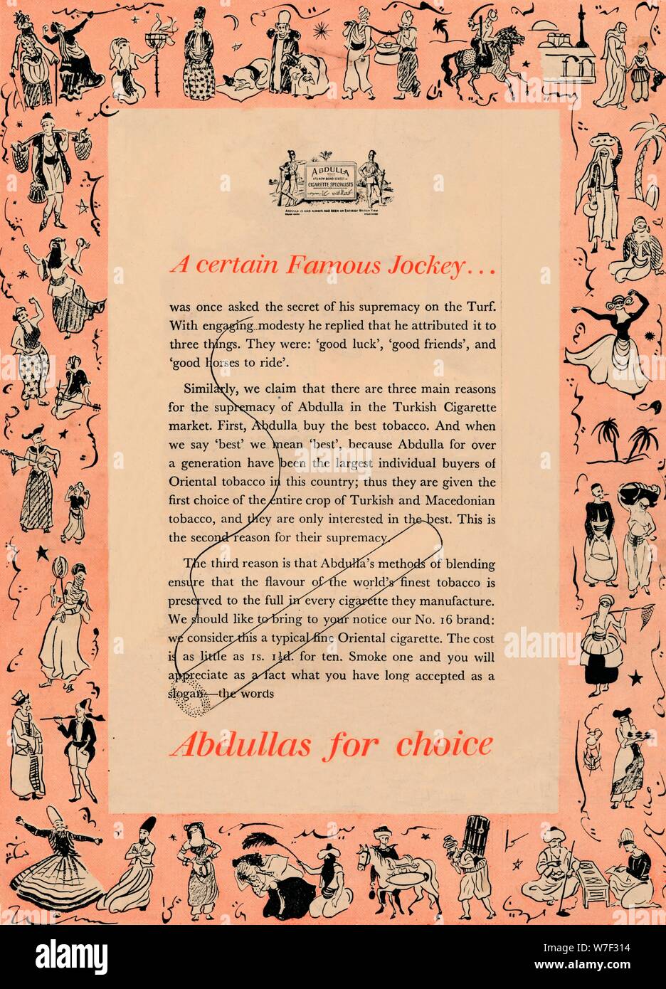 'Un certain Jockey célèbre Abdullas pour choix', 1939. Artiste : Inconnu. Banque D'Images