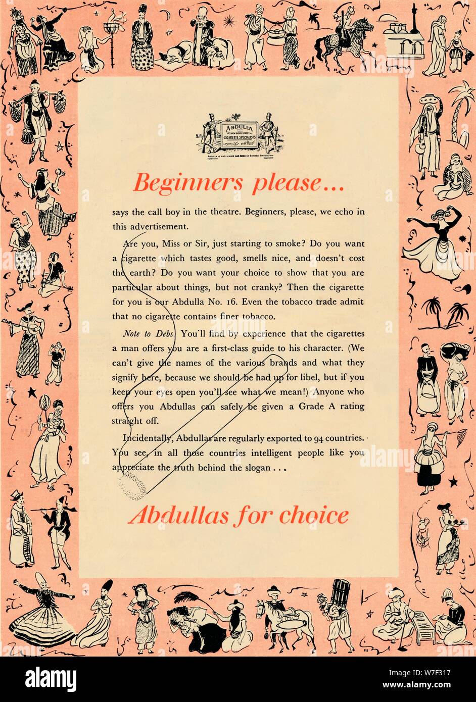 'Les débutants veuillez… pour Abdullas choix', 1939. Artiste : Inconnu. Banque D'Images