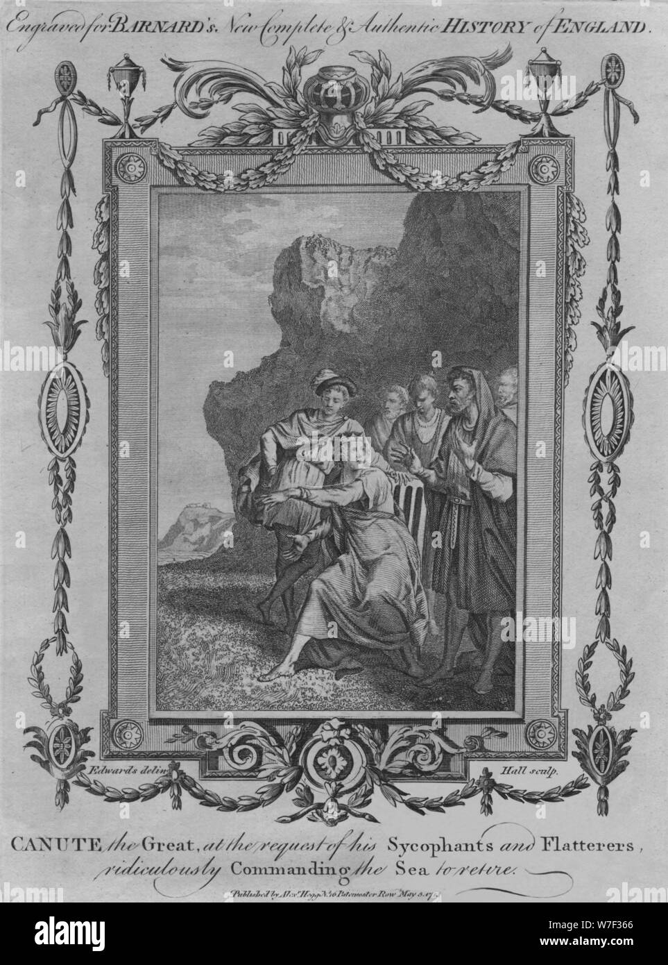 'Canut le Grand, à la demande de ses adulateurs et flatteurs, commandant la mer ridiculement Artiste : John Hall. Banque D'Images