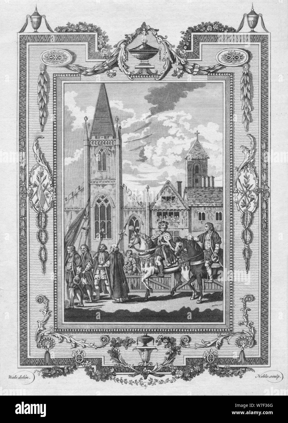 'Edward le Prince Noir (fils aîné d'Édouard III) mener le roi de France son prisonnier throu Artiste : George Noble. Banque D'Images