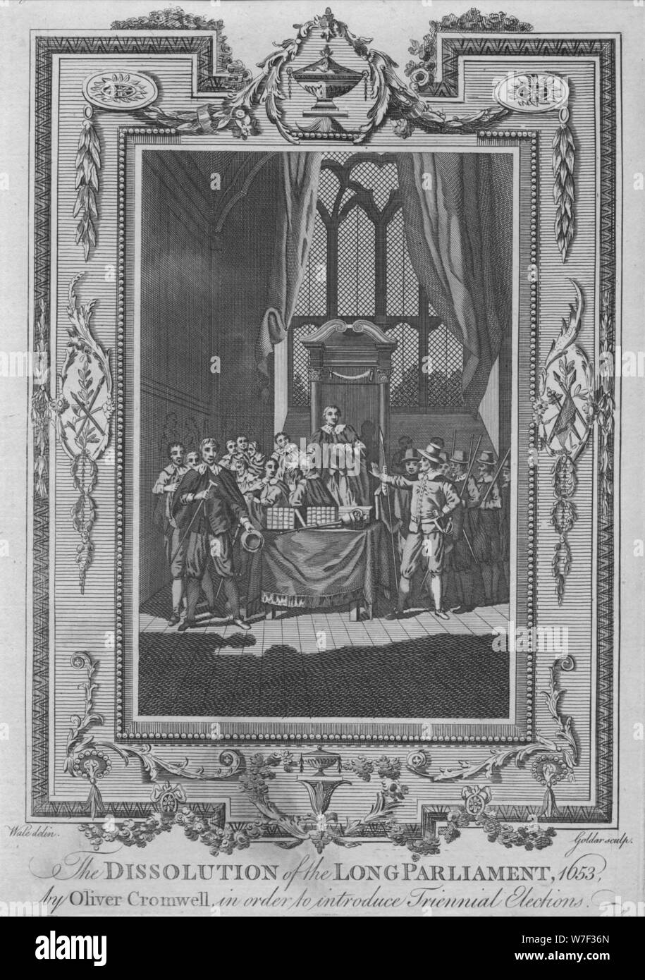 "La dissolution du Long Parlement, 1653, par Oliver Cromwell, afin d intoduce Rapport Triennal d'Ele Artiste : John Goldar. Banque D'Images