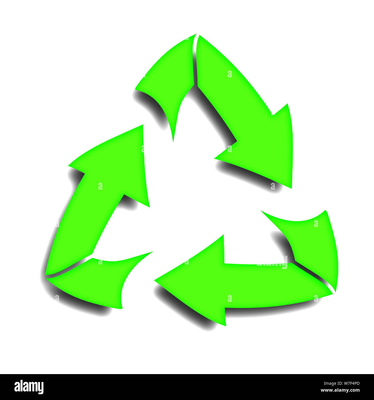 Symbole de recyclage vert isolé sur fond blanc. Banque D'Images