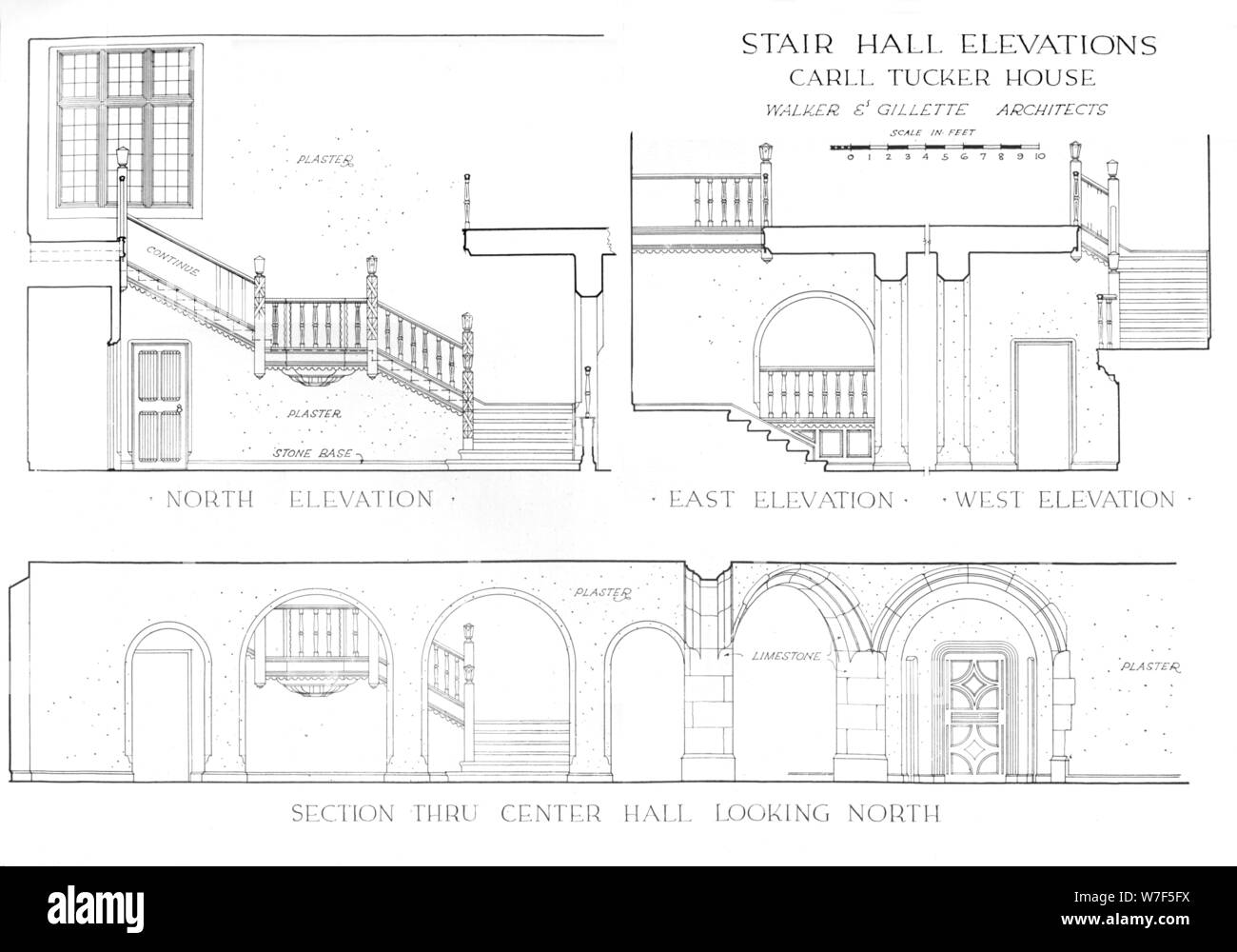 Hall d'escalier - chambre de Carll Tucker, Mount Kisco, New York, 1925. Artiste : Walker et Gillette. Banque D'Images