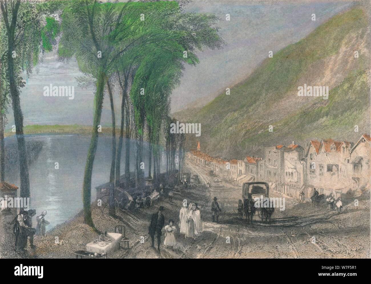 'Vue sur la Seine, entre Mantes et Vernon', 1837. Artiste : Edward Paxman Brandard. Banque D'Images