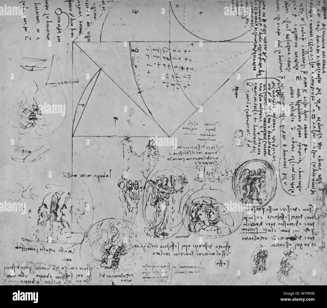 'Figures géométriques et dessins pour des représentations allégoriques, c1480 (1945). Artiste : Leonardo da Vinci. Banque D'Images