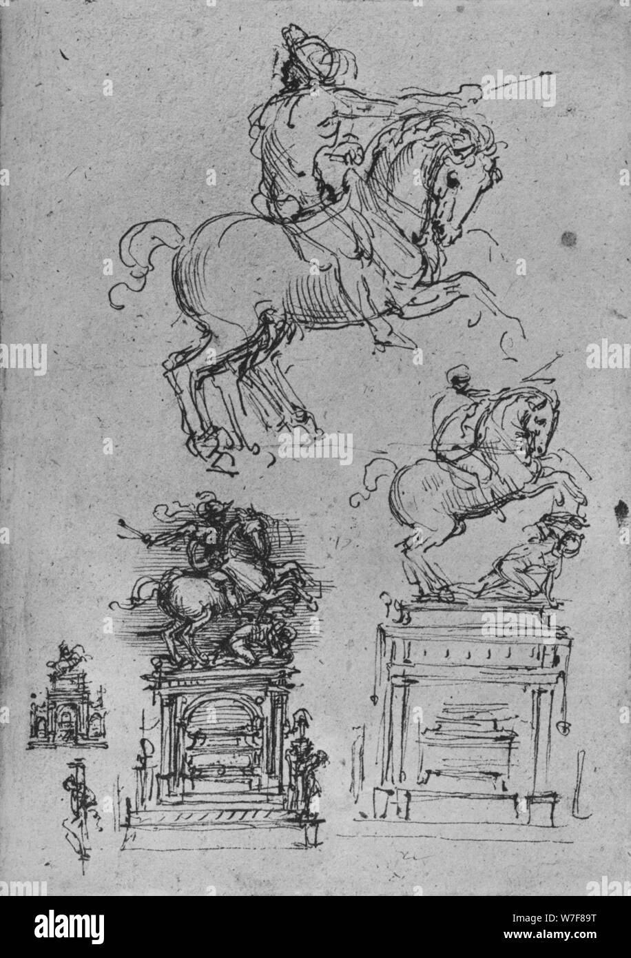 "Quatre études pour un monument équestre', c1480 (1945). Artiste : Leonardo da Vinci. Banque D'Images